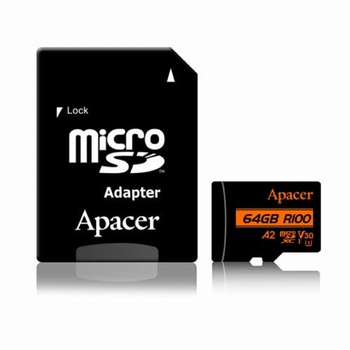 Картка пам'яті MicroSDXC 64 GB UHS-I/U3 Class 10 Apacer (AP64GMCSX10U8-R) + SD адаптер 64 ГБ