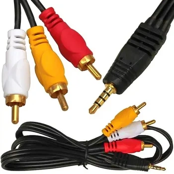 Шнур штекер 3.5мм 4C - 3 штекера RCA, gold, 1,2 м, чёрный