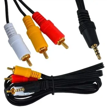 Шнур штекер 3.5мм 4C - 3 штекера RCA, gold, диам.-3.5х10.5мм, 1.8м, чёрный