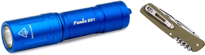 Набор Фонарь ручной Fenix E01 V2.0 Синий + Карманный нож Ruike L41-G Зеленый