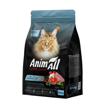 Сухой корм AnimAll для кошек, с лососем, белой рыбой и свежей индейкой, 400 г