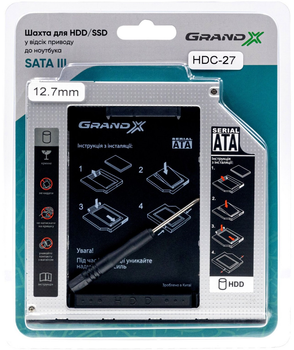 Адаптер Grand-X для подключения HDD 2.5" в отсек привода ноутбука SATA3 12.7мм (HDC-27)