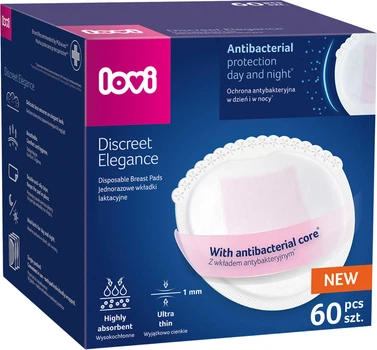 Лактаційні прокладки Lovi Discreet Elegance Антибактеріальні 60 шт Білі (19/607new)