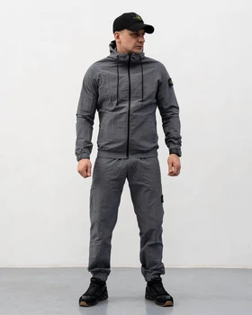Спортивний чоловічий костюм плащівка Stone Island L Сірий (JD-583)