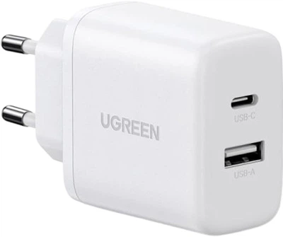 Мережевий зарядний пристрій Ugreen X227 USB-A+USB-C 20W PD3.0 QC4.0 Fast Charger White (UGR-45310)