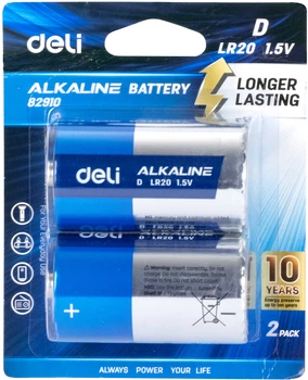 Батарейки Deli E82910 D/LR20 щелочные 2 шт (6973504002570)