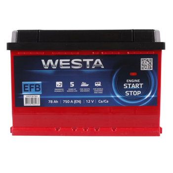 Автомобильный аккумулятор WESTA EFB 6CT 78Ah R+