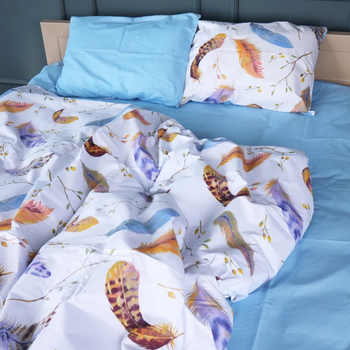 Комплект постільної білизни в ліжечко дитячий MirSon 110x140 см 17-0743 Blue Feathers бязь (2200010844740)