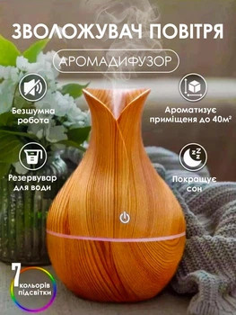 Зволожувач повітря аромадифузор настільний нічник з LED підсвічуванням ультразвуковий