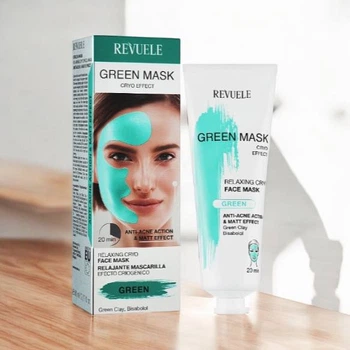 Зеленая маска для лица Revuele Anti-Acne Green Face Mask Cryo Effect для лечения акне, 80 мл