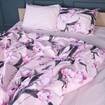 Комплект постільної білизни MirSon євро 200x220 см 17-0744 Pink Tulips бязь (2200010845310)