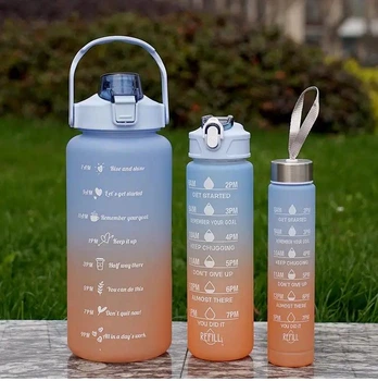 Набор спортивных бутылок для воды 3 в 1 с разметкой 300ml/800ml/2000ml (оранжево-голубые)