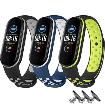 Комплект силіконових ремінців MRK для Xiaomi Mi Band 3/4 3 ремінці + 3 металеві кнопки (Black, Blue, White, Light Green) (mrk6549)