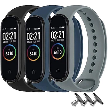 Комплект силіконових ремінців MRK для Xiaomi Mi Band 3/4 3 ремінці + 3 металеві кнопки (Black, Blue, Gray) (mrk6548)