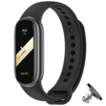 Силіконовий ремінець Original Design MiJobs для фітнес браслета Xiaomi Mi Band 8/9 Чорний з металевим кріпленням + металева кнопка (mrk6583)