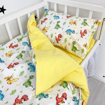 Постельное белье в детскую кроватку Oh My Kids "Dino" желтый (пододеяльник 140х110 см)