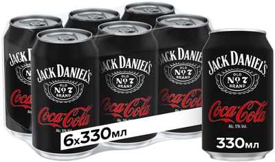 Напій слабоалкогольний Jack Daniel's & Coca Cola 5% 0.33 л х 6 шт. (54490001170095)