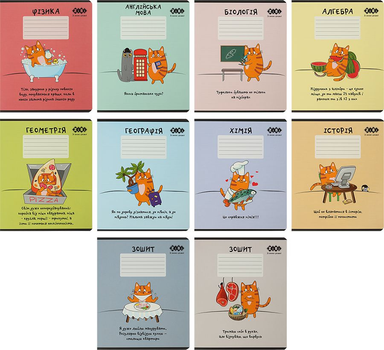 Набір предметних зошитів ZiBi Cute Cat 36 аркушів у клітинку 8 предметів 10 шт (ZB.1731-99)