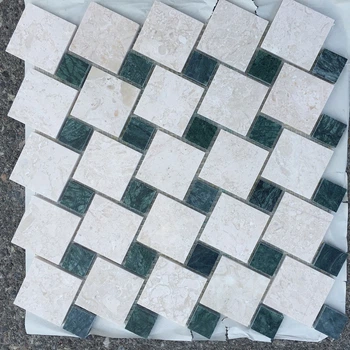 Мраморная Мозаика Полированная МКР-6П (47x47-23x23) 6 мм Victoria Beige - Verde Guatemala