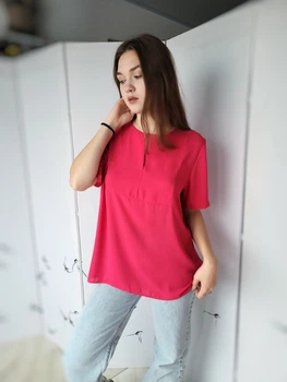 Блузка женская однотонна короткий рукава M&S Малиновая 14172 L / на укр. 48