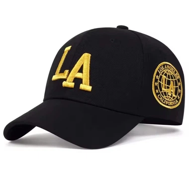 Кепка бейсболка LА (Los Angeles) unisex взрослая женская мужская вышивка золотая нить черная (155725)
