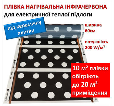 Інфрачервона тепла підлога Монокристалл ЕНП-6 120 Вт м/п, під плитку, ширина 60 см