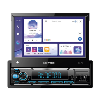 Автомагнітола 1 din з висувним екраном 7 дюймів Nextone MD-758 android 10 пам'ять 2/32Gb сенсорна однодинова магнітола в машину з навігацією карплей андроїд авто сумісна з камерою заднього вигляду блютузом радіо та USB стандартний магнітофон 1 дін
