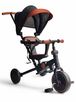 Велосипед-беговел 3в1 с родительской ручкой и козырьком Royal Leather Trike 105-2 трехколесный с максимальной нагрузкой до 60 кг с 2 режимами колес Черный