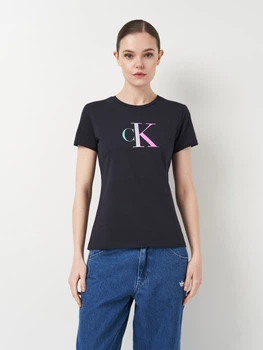 Футболка бавовняна жіноча Calvin Klein Jeans 11454.3 M Темно-синя з принтом (smt2000000029092)