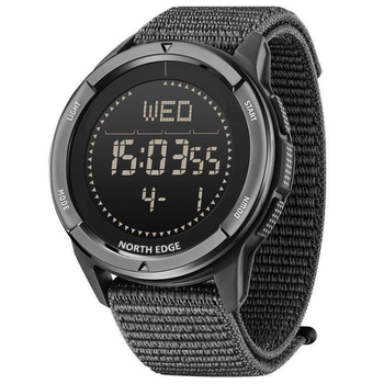 Мужские часы North Edge Alps Black с компасом противоударные водонепроницаемые с батарейкой