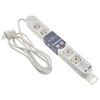 Мережевий фільтр-подовжувач 6 гнізд 2м з з/к USB+Type C з вимикачем [ECO019001010] Ornat АСКО