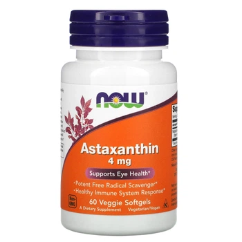 Астаксантин NOW Foods Astaxanthin 4 мг, 60 вегетаріанських гелевих капсул (NOW-03251)
