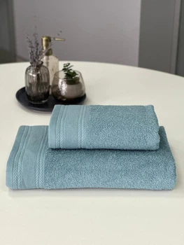 Комплект махровых полотенец Легкий Бриз от Ideal Textile 70х140 и 50х90 см 450 г\м2 лазурный