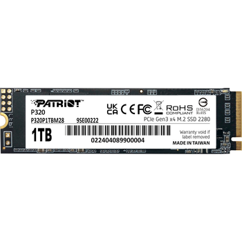 Твердотельный накопитель SSD M.2 Patriot P320 NVMe 2280 PCIe Gen3 x4 1Tb Black (P320P1TBM28)
