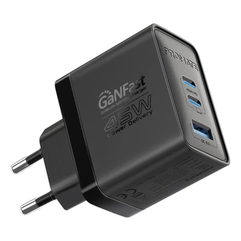 Сетевое зарядное устройство Promate PowerPort-45W, 2хUSB-C PD, USB-A Black (powerport-45.black)
