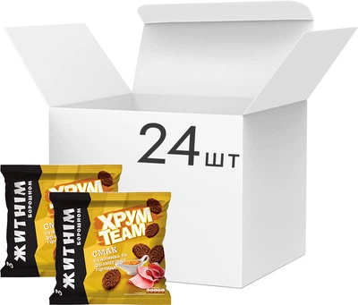 Упаковка сухариков ХрумTeam со вкусом буженины и французской горчицы 90 г x 24 шт (2.16 кг) (4823063129572)