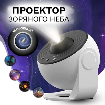 Ночник Проектор Звездного Неба Галактика Galaxy 13 Сменных Картриджей, Домашний Планетарий Белый Refurbished
