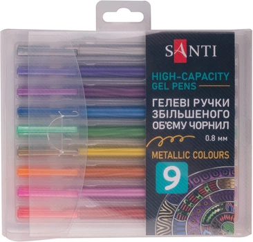 Набор ручек гелевых Santi Metallic увеличенного объема чернил 9 цветов (420473) (5056574455079)