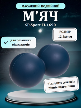 М'яч кінезіологічний двойний Duoball (міні валик) SP-Sport FI-1690 (TPR, розмір 12,5x6см, синій)