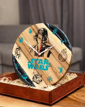 Настенные часы из дерева и эпоксидной смолы Star Wars, ручная работа, 34 см