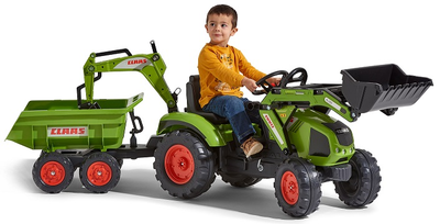 Дитячий трактор на педалях Falk 1010W Claas Axos з причепом-самоскидом, навантажувачем та екскаватором педальний трактор для дітей 3+ років