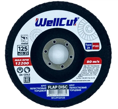 Пелюстковий шліфувальний диск торцевий WellCut Т29 WC29120125 125*22,23 Р120