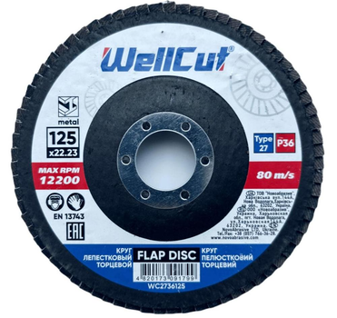Пелюстковий шліфувальний диск торцевий WellCut Т27 WC2736125 125*22,23 Р36