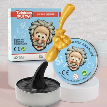 Магнитный Умный Пластилин Thinking Putty Черный Игровой Набор с Магнитом (01370)