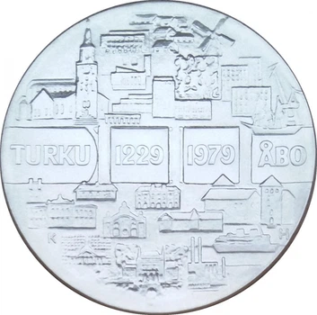 Монета Финляндия 25 марок 1977 «750 лет городу Турку» Серебро AU-UNC (KM#58)