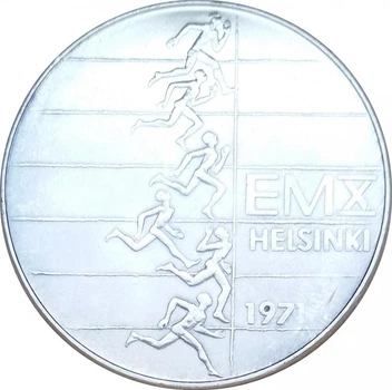 Монета Финляндия 10 марок 1971 Серебро AU-UNC Чемпионат Европы по лёгкой атлетике в Хельсинки (Ag 500, 24,2 грамм)