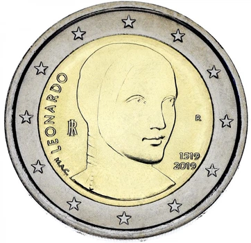 Монета Италия 2 евро 2019 Биметалл 500 лет со дня смерти Леонардо да Винчи UNC