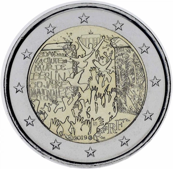Монета Франция 2 евро 2019 Биметалл UNC Берлинская стена