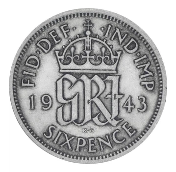 Монета Великобританія 6 пенсів 1943 Срібло F-VF (Ag 500, 2,83 грама)