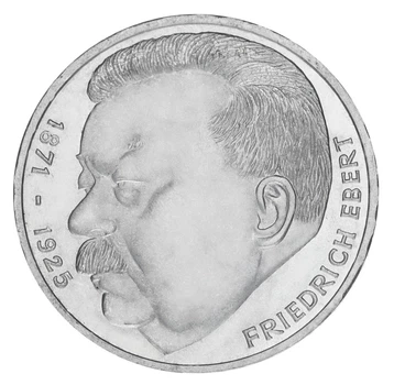 Монета Германия 5 марок 1975 Серебро F-VF 50 лет со дня смерти Фридриха Эберта (Ag 625, 11,2 грамм)